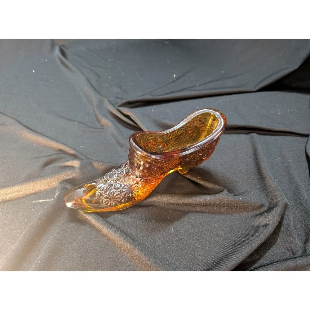 Vintage Amber Pressed Glass Shoe Starburst Pattern L.E. Smith Style –Collectible